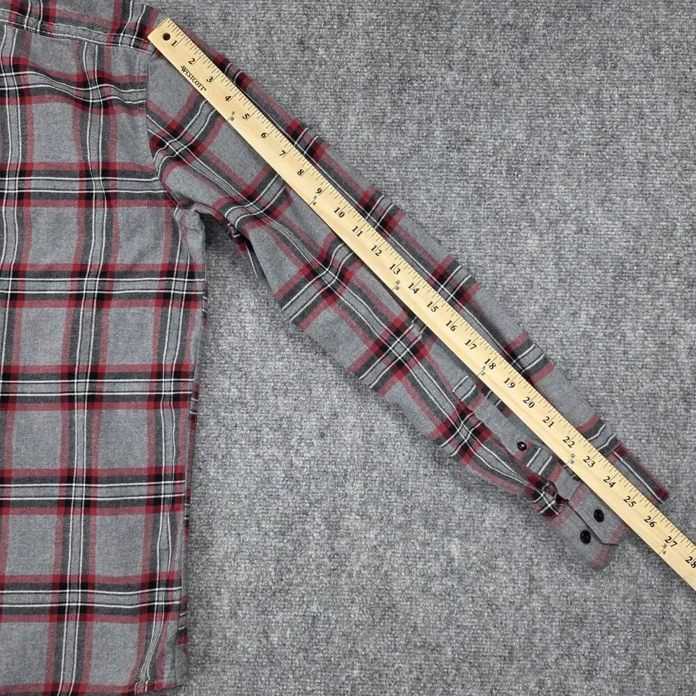 Banana Republic Shirt Mens Tall Medium Gray Plaid Flannel Untucked Standard Fit